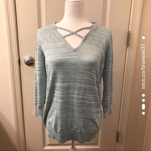 LETY & ME Niki Pointelle 3q Sleeve Pullover